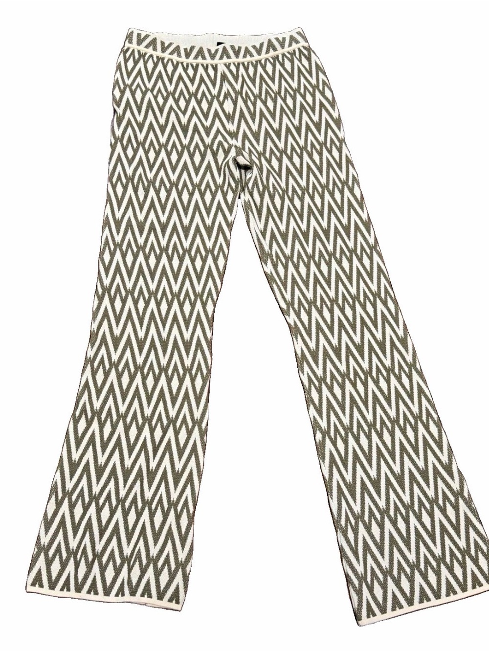 Christian Lacroix Women's Geometric Beige GreenKnit Pull-On Pants Size M